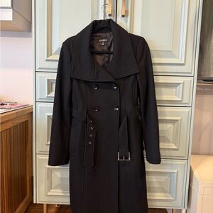 GUESS Black Double-Breasted Trench Coat with Belt